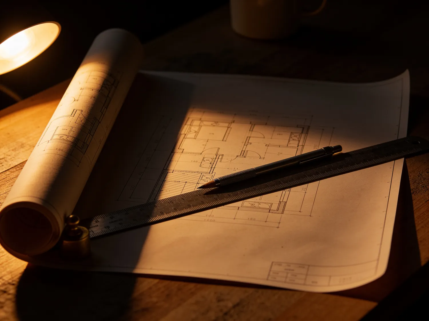 Technische tekening op tafel