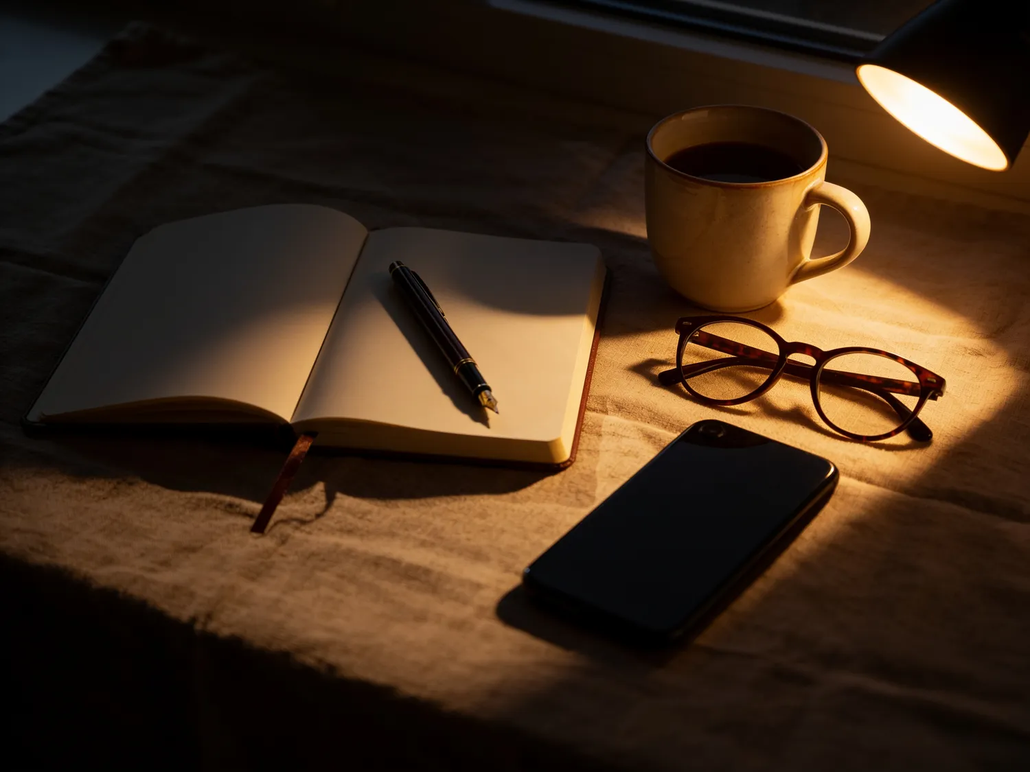 Bureau flatlay met notitieboek